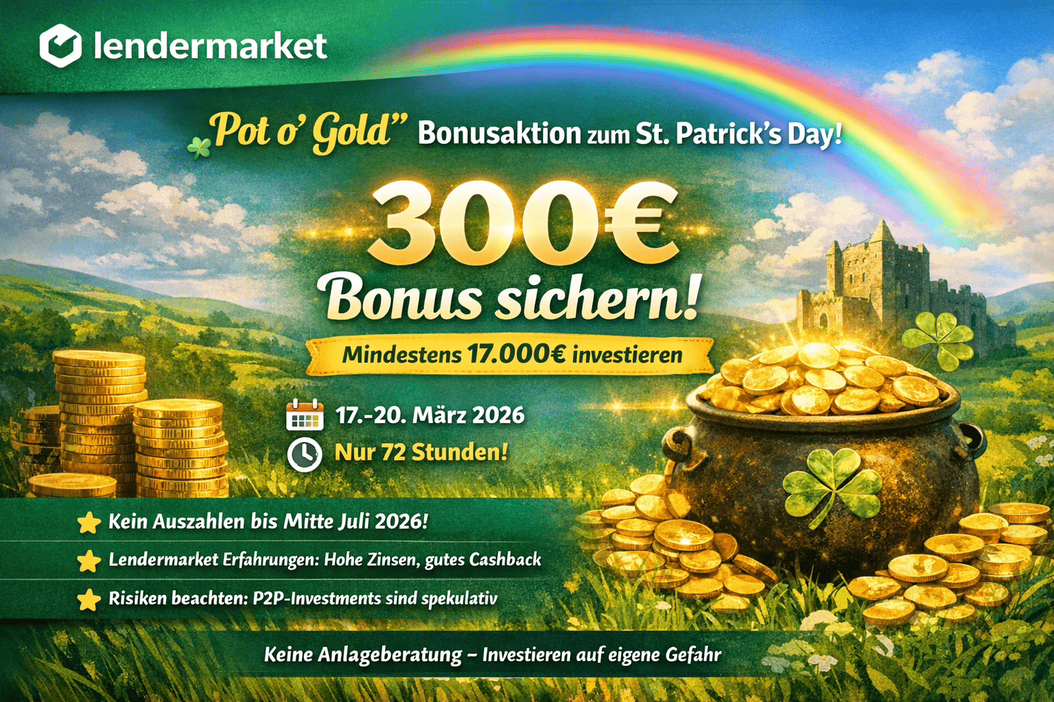 Lendermarket 300€ Fix Bonus Aktion im März 2026
