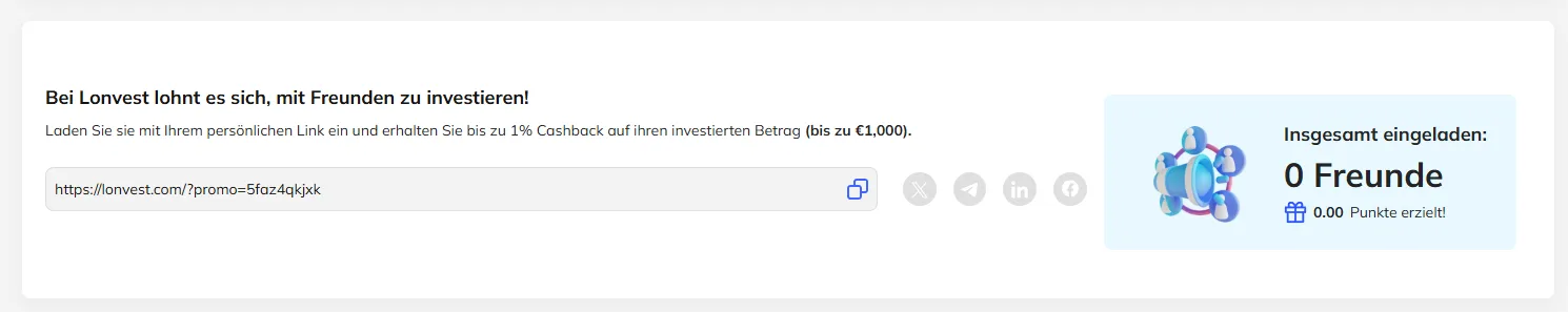 Lonvest Freunde-werben-Programm mit 1 Prozent Cashback